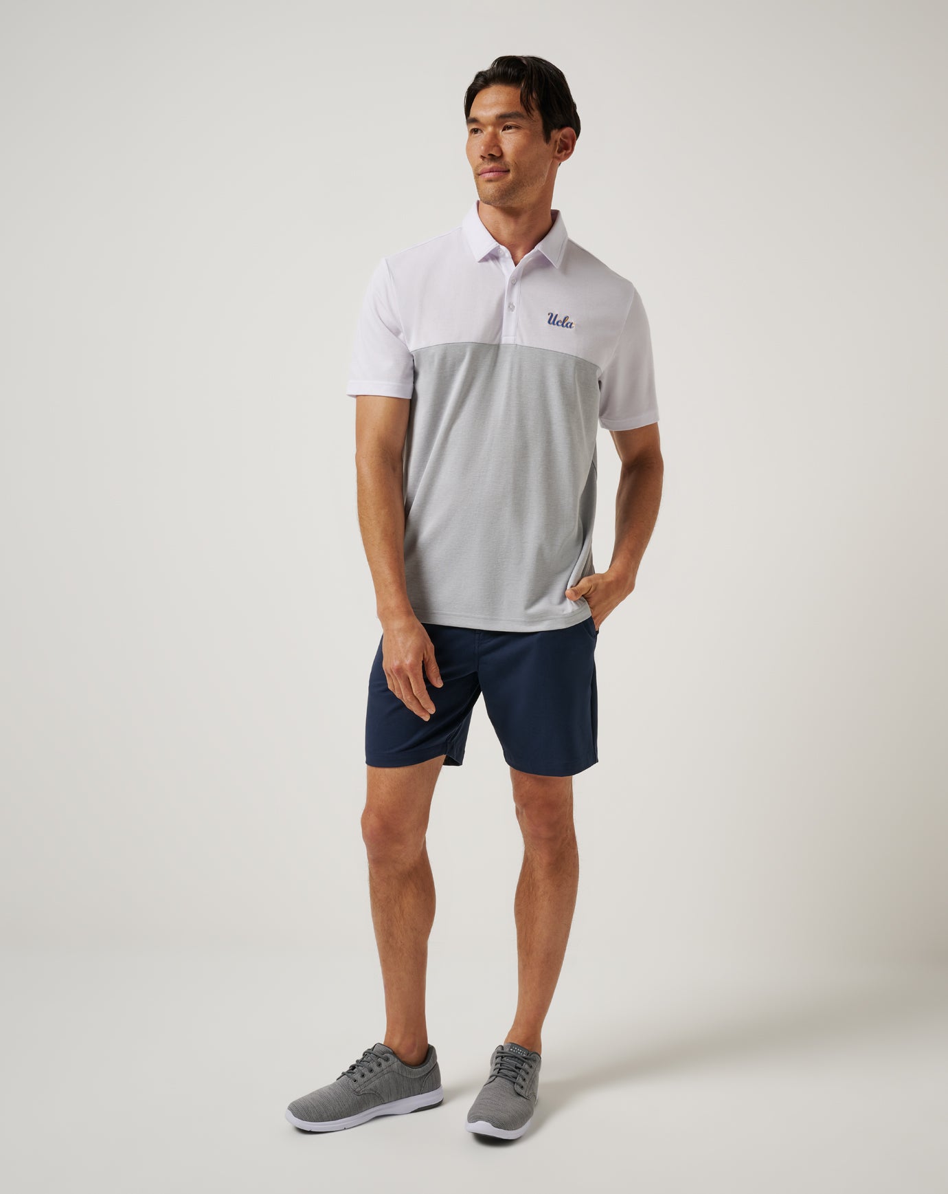 TravisMathew UCLA Drop Back Polo - White/Heather Grey