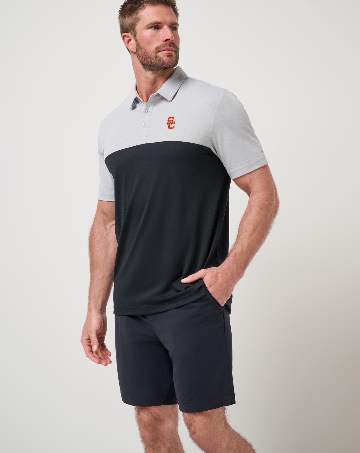 TravisMathew USC Drop Back Polo - Heather Grey/Black