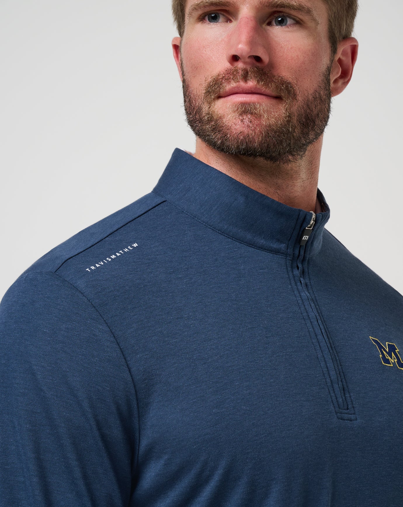 TravisMathew Michigan Time To Tailgate Quarter Zip - Navy