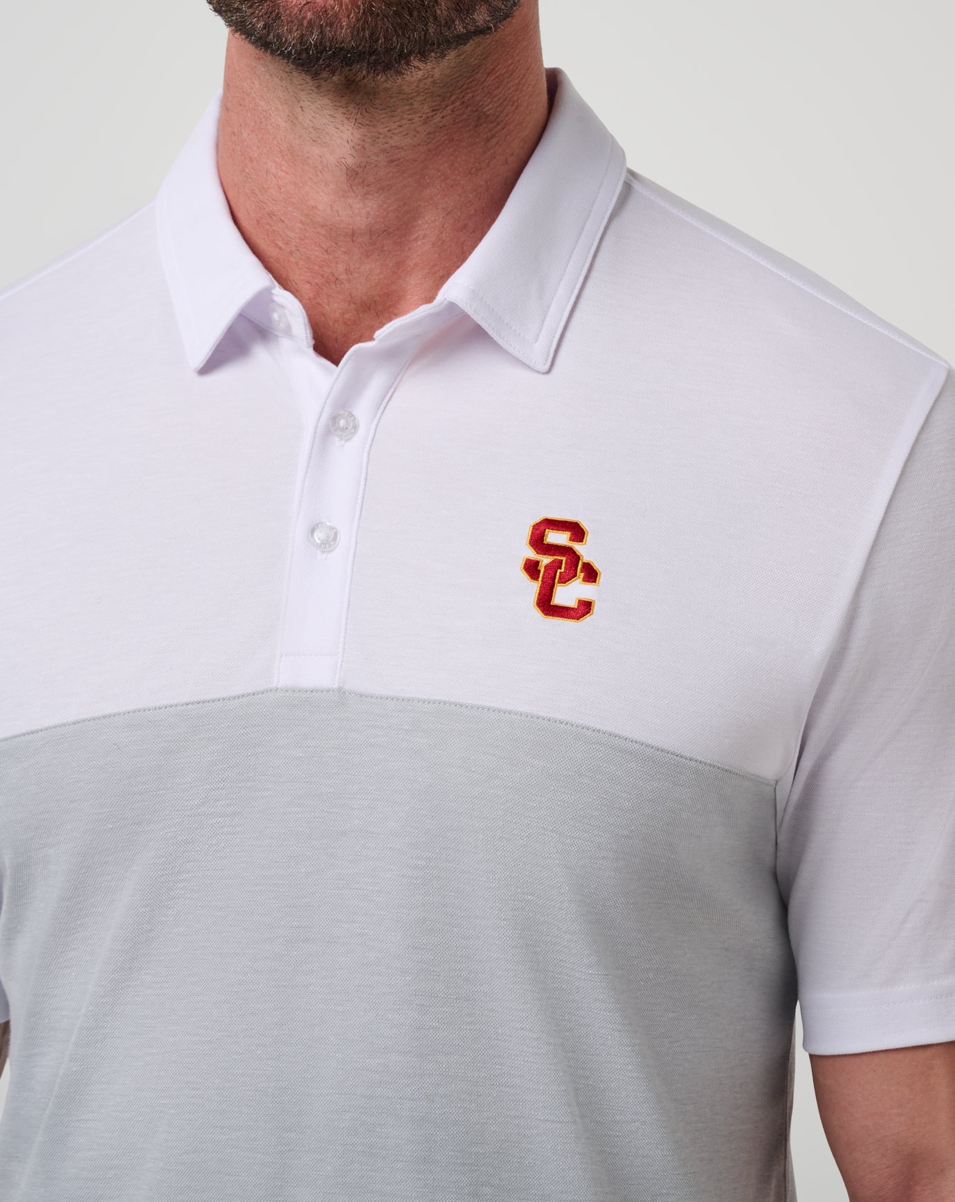 TravisMathew USC Drop Back Polo - White/Heather Grey