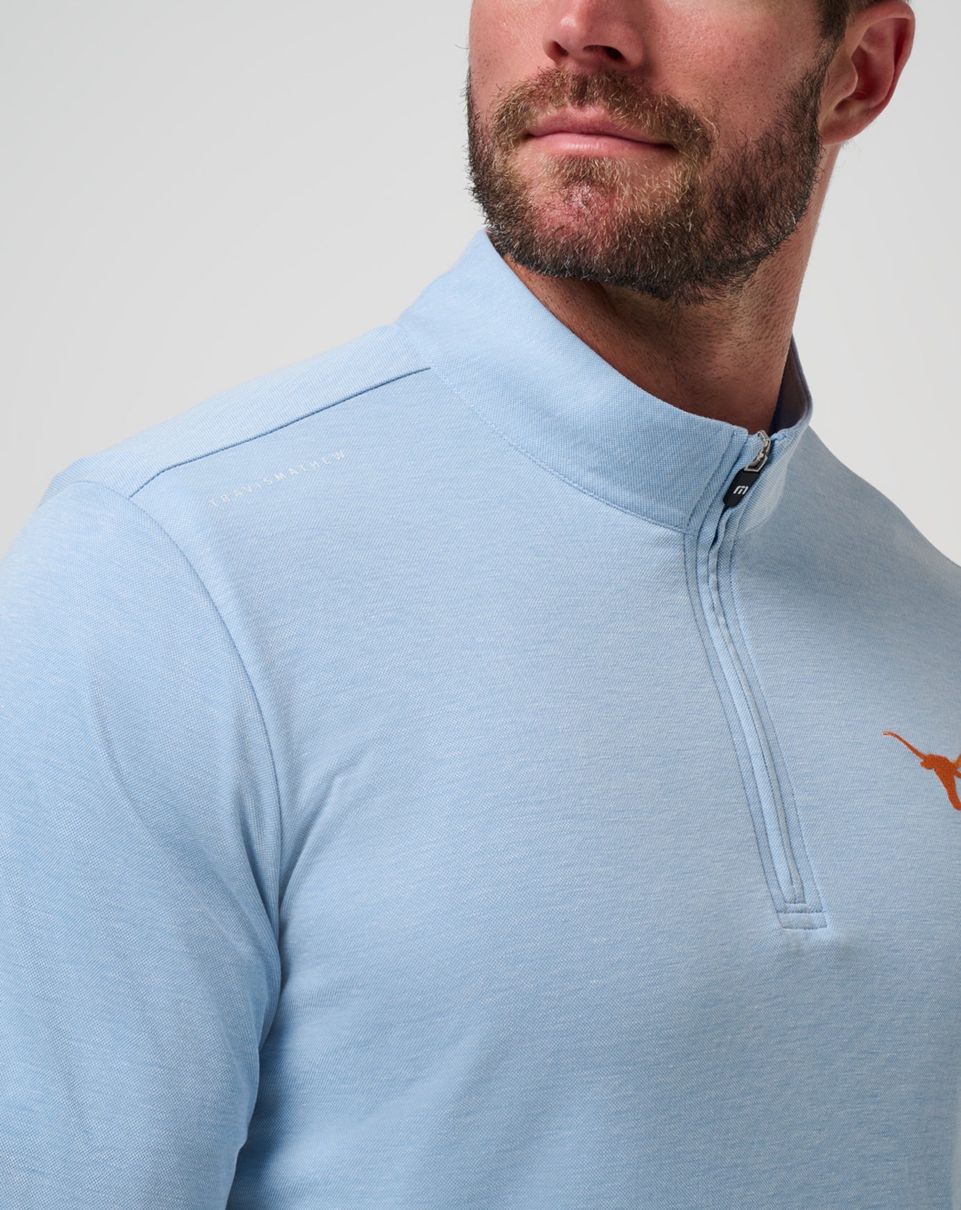 TravisMathew UT Austin Time To Tailgate Quarter Zip - Heather Blue