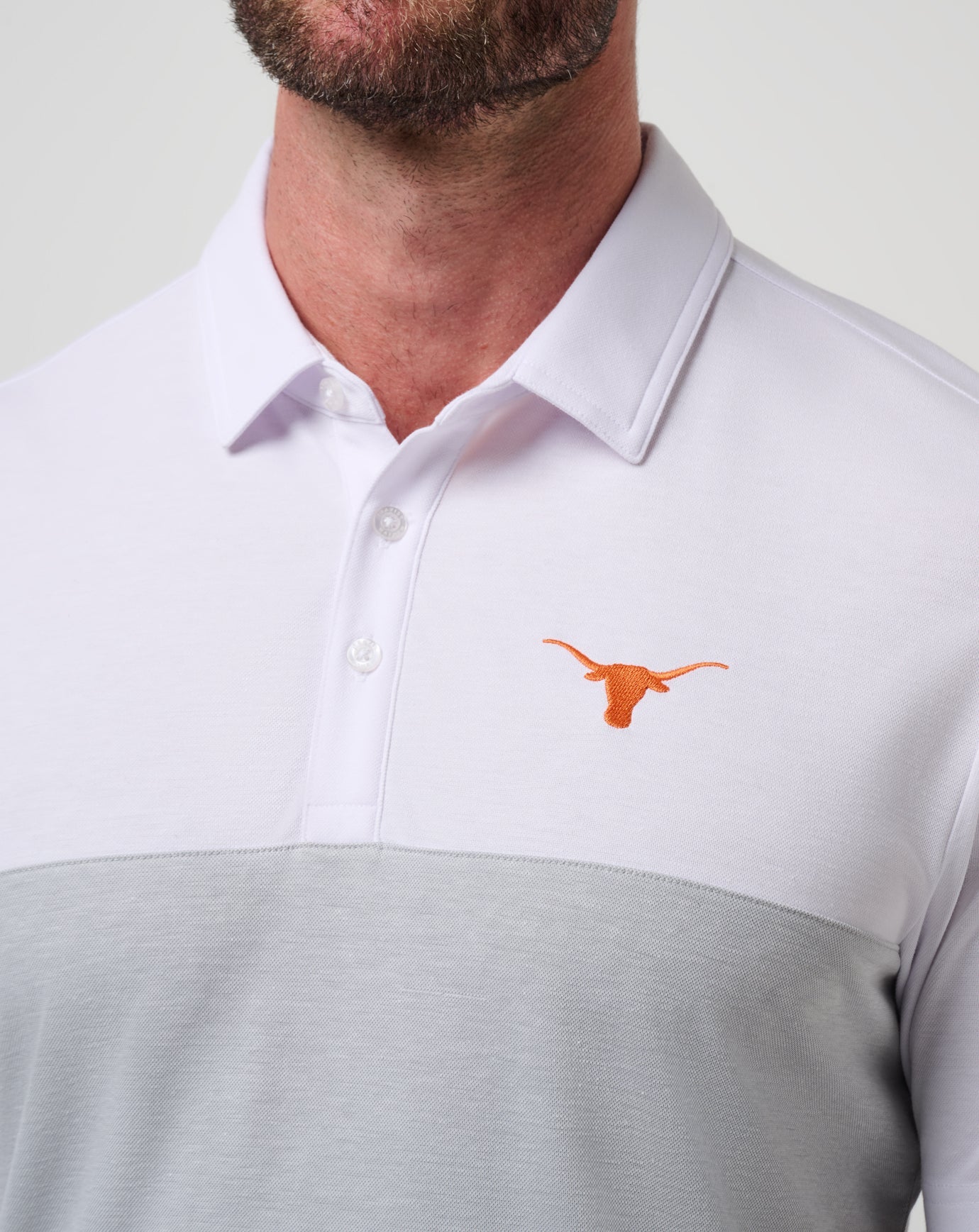 TravisMathew UT Austin Drop Back Polo - White/Heather Grey