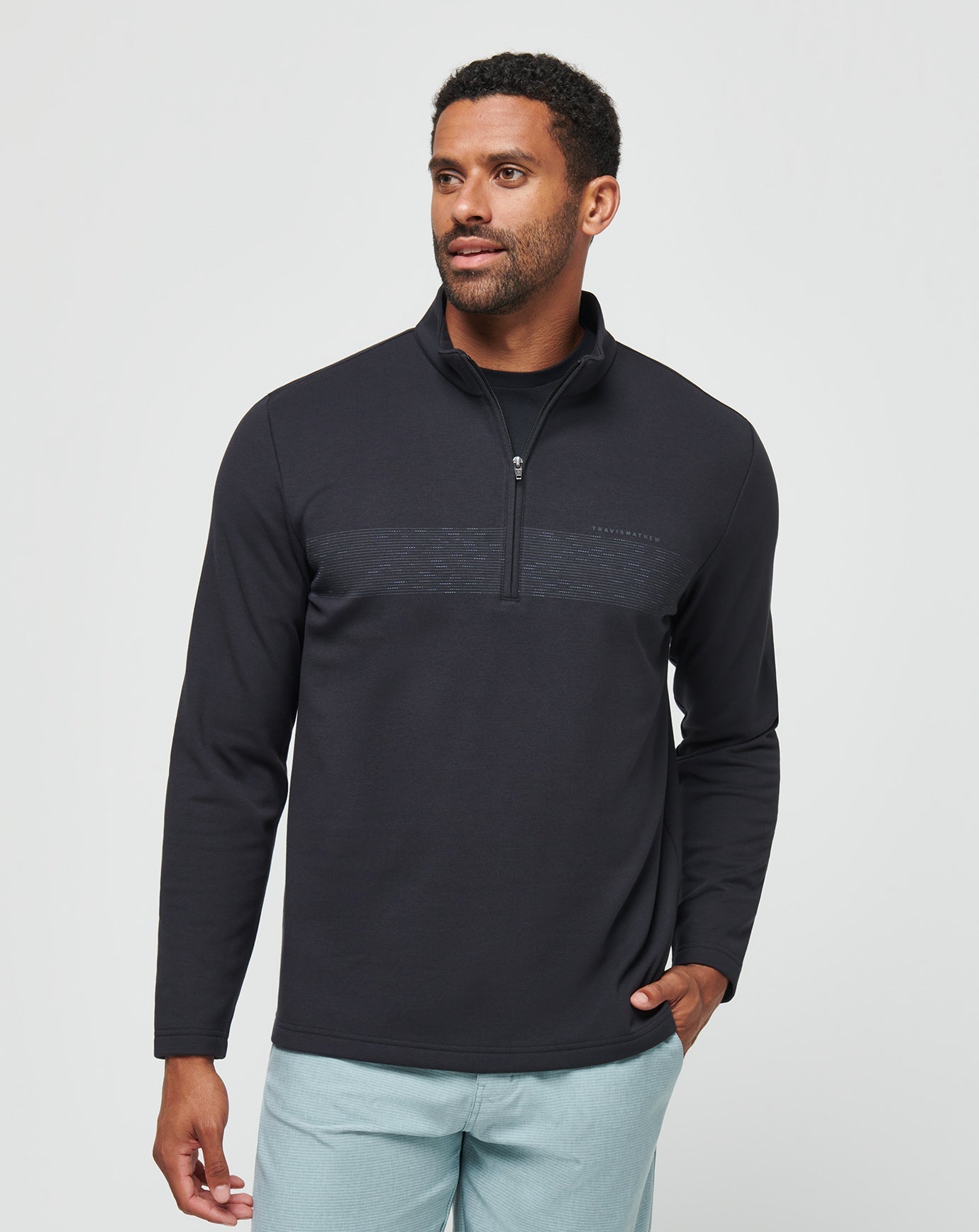 Travis Mathew Discount Upgraded Fleece Chest Stripe Quarter Zip Men