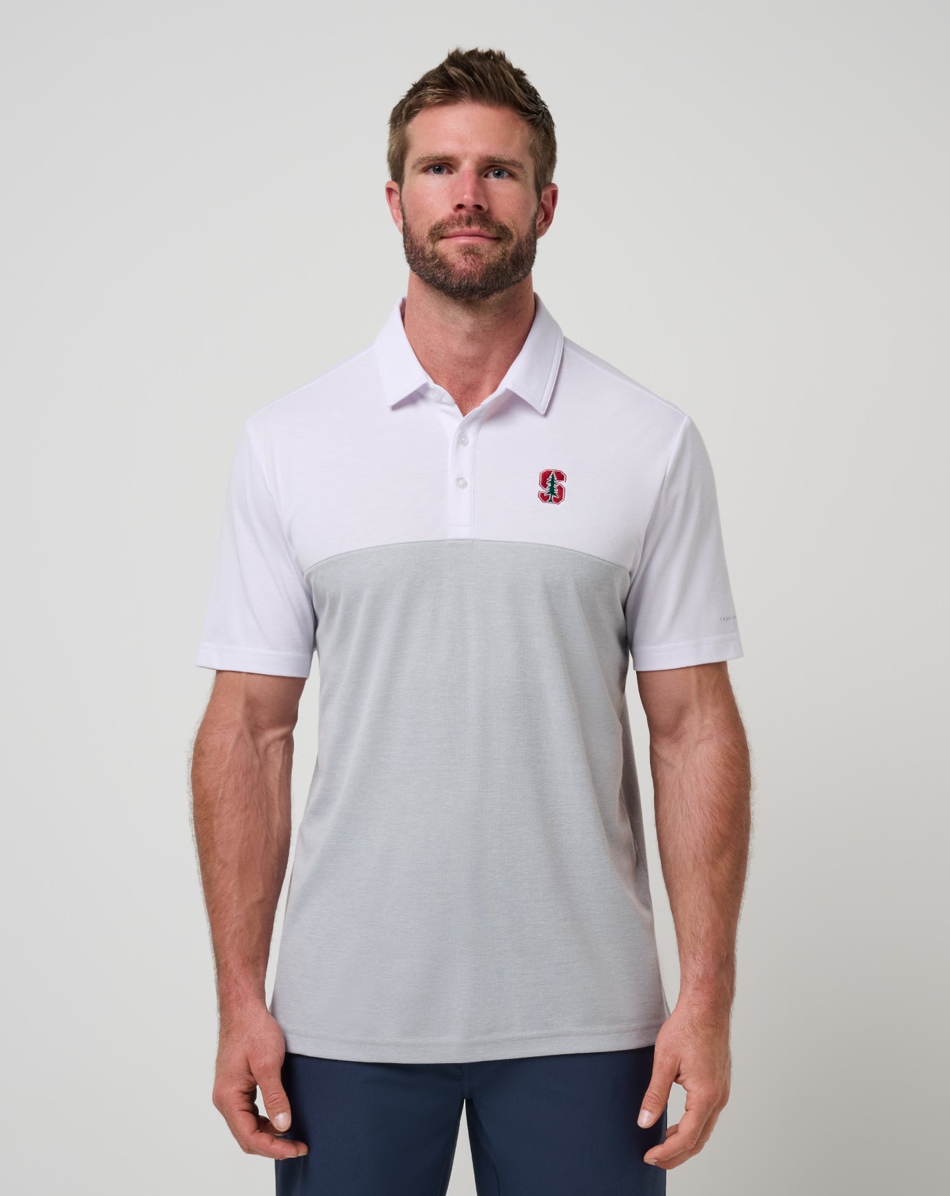 TravisMathew Stanford Drop Back Polo - White/Heather Grey